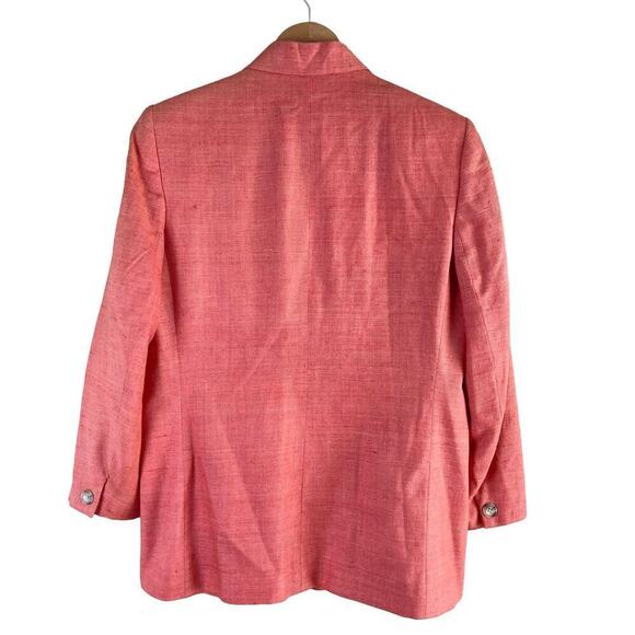 Orvis VTG 100% Silk Woven Blazer Jacket One Button Front Coral Pink Salmon Sz 10 - Picture 6 of 8